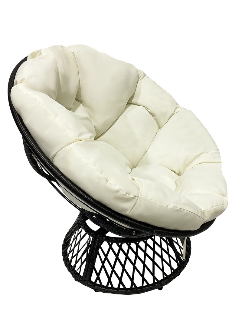 MAPLE HOME DECORATION - Maple Home Accent Papasan Chair 360° Swivel Round Wicker Rattan Padded Seat with Rotatable Egg Shape Metal Frame Thick Cushioned Seating Weather Resitant Outdoor Garden Patio Balcony Living Room Furni - Image 1