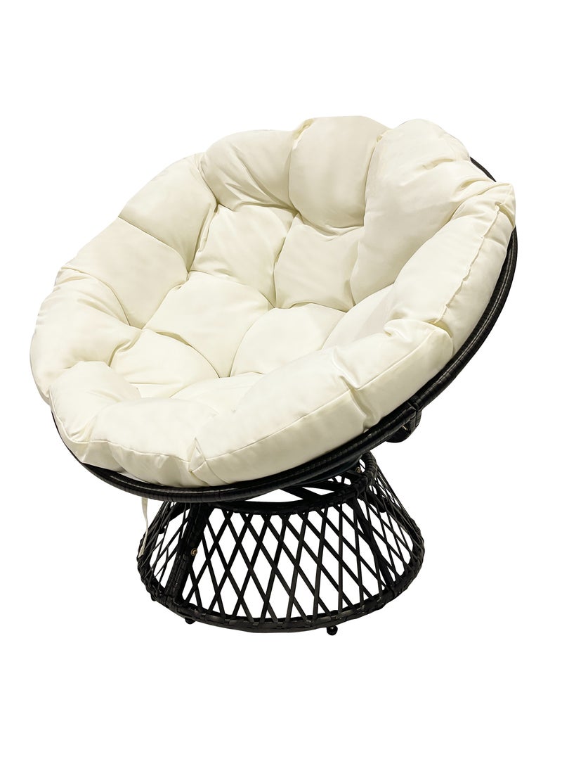 MAPLE HOME DECORATION - Maple Home Accent Papasan Chair 360° Swivel Round Wicker Rattan Padded Seat with Rotatable Egg Shape Metal Frame Thick Cushioned Seating Weather Resitant Outdoor Garden Patio Balcony Living Room Furni - Image 1