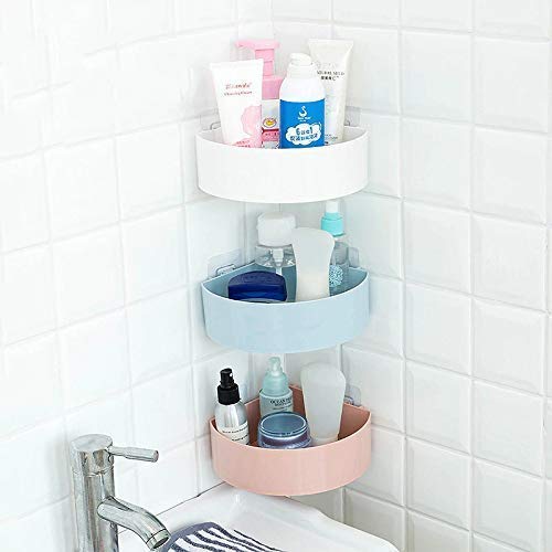 SHOPITECH Corner Shelf Wall Mounted Bathroom Kitchen No Drill Storage Rack Super Adhesive Bathroom Shower Rack Shelf (3 Corner Shelf) - Image 1