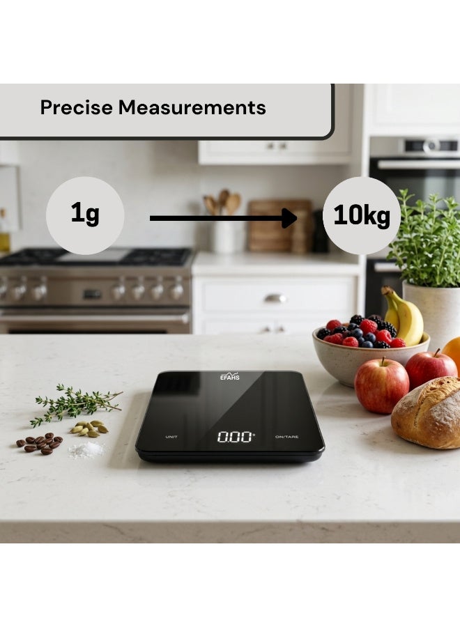 EFAHS Digital Kitchen Scale  High Precision Food Weighing Scale  LED Display  Tare Function  Multi-Unit Conversion  10kg Capacity  Black - Image 4