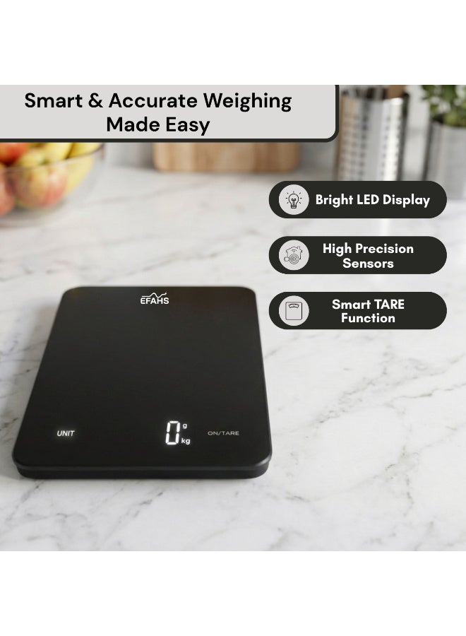 EFAHS Digital Kitchen Scale  High Precision Food Weighing Scale  LED Display  Tare Function  Multi-Unit Conversion  10kg Capacity  Black - Image 3