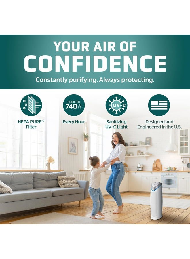 GermGuardian منقي الهواء مع فلتر HEPA 13، يزيل 99.97% من الملوثات، يغطي غرفة بمساحة 743 قدم مربع في ساعة واحدة، ضوء UV-C يساعد في تقليل الجراثيم، 22 بوصة، عبوة 2، أبيض، AC4825W2PK - Image 2