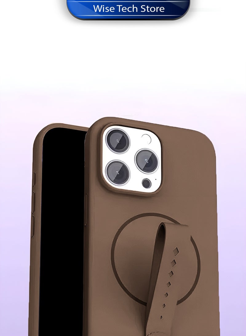 Wtech Apple iPhone 16 Pro 5G 2024 Invisible Magnetic Liquid Silicone Rotating Wristband Case Cover (MCRPSN) - Dark Brown - Image 2