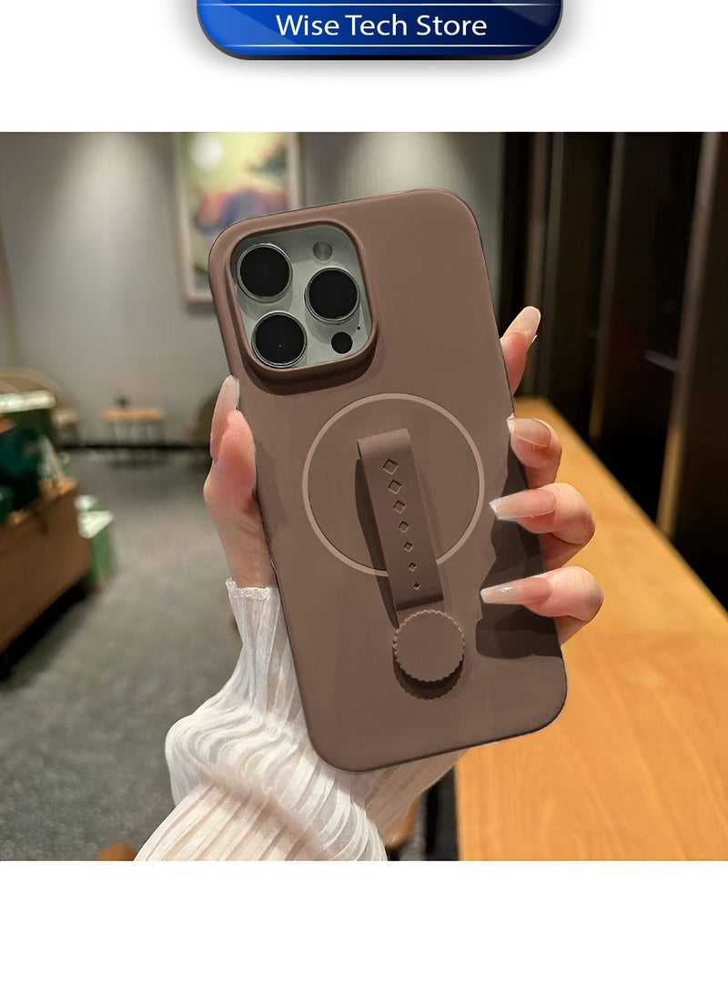 Wtech Apple iPhone 16 Pro 5G 2024 Invisible Magnetic Liquid Silicone Rotating Wristband Case Cover (MCRPSN) - Dark Brown - Image 4