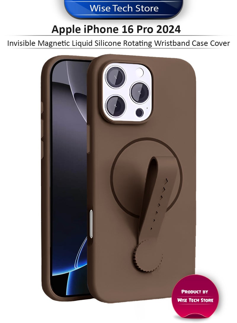 Wtech Apple iPhone 16 Pro 5G 2024 Invisible Magnetic Liquid Silicone Rotating Wristband Case Cover (MCRPSN) - Dark Brown - Image 1