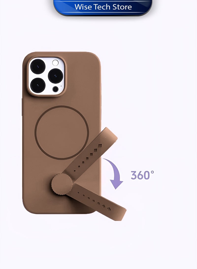 Wtech Apple iPhone 16 Pro 5G 2024 Invisible Magnetic Liquid Silicone Rotating Wristband Case Cover (MCRPSN) - Dark Brown - Image 5