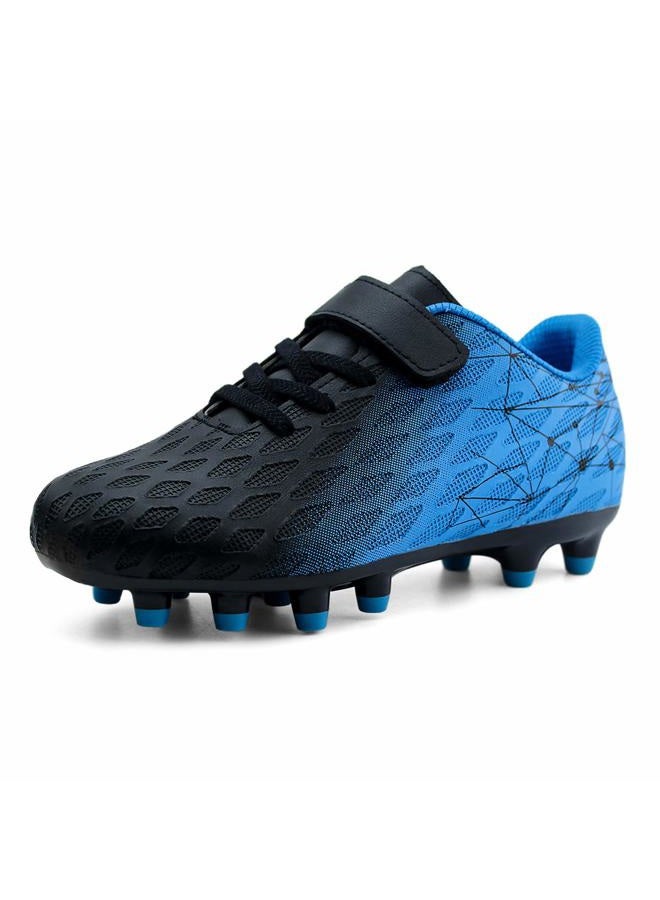 brooman Kids Firm Ground Soccer Cleats Boys Girls Athletic Outdoor Football Shoes, Black Blue, 10 Toddler - Image 1