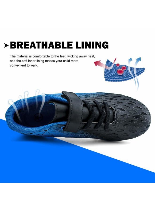 brooman Kids Firm Ground Soccer Cleats Boys Girls Athletic Outdoor Football Shoes, Black Blue, 10 Toddler - Image 4