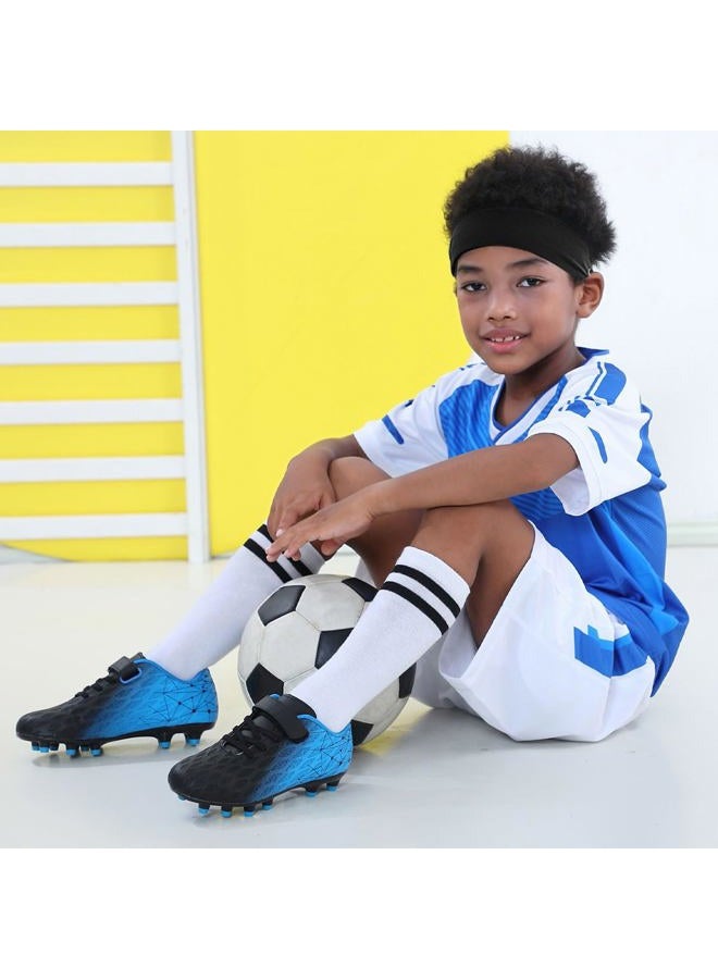 brooman Kids Firm Ground Soccer Cleats Boys Girls Athletic Outdoor Football Shoes, Black Blue, 10 Toddler - Image 2
