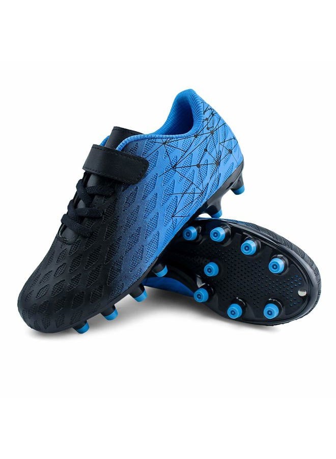 brooman Kids Firm Ground Soccer Cleats Boys Girls Athletic Outdoor Football Shoes, Black Blue, 10 Toddler - Image 5