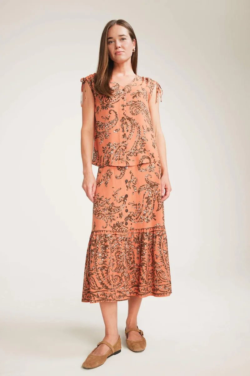 Defacto Regular Fit Flexible Waist Patterned Midi Skirt