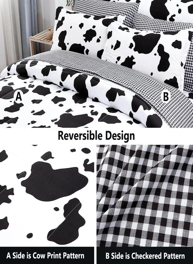 PERFEMET Cow Print Full Comforter Set Boys 3 Piece Cartoon Milk Bedding Set Cowhide Bed Set Reversible Plaid Teen Girls Bed Sets with Pillowcases (Full, Black and White) - Image 4