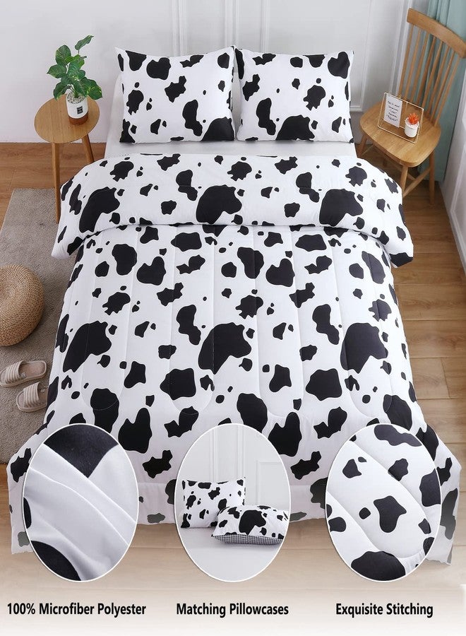PERFEMET Cow Print Full Comforter Set Boys 3 Piece Cartoon Milk Bedding Set Cowhide Bed Set Reversible Plaid Teen Girls Bed Sets with Pillowcases (Full, Black and White) - Image 3