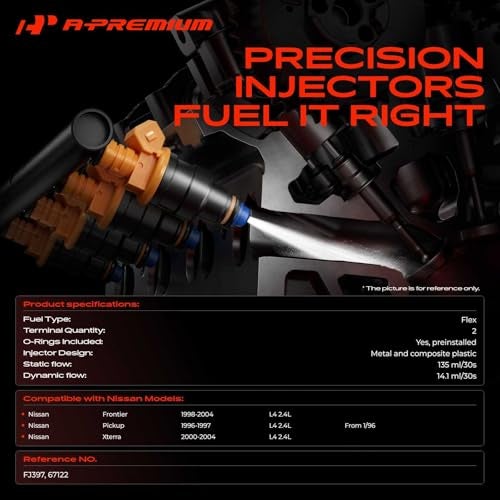 A-Premium APremium 2 Holes Fuel Injectors Set of 4 Compatible with Nissan Frontier 19982004 Xterra 20002004 Pickup 19961997 24L Replace FJ397 - Image 3