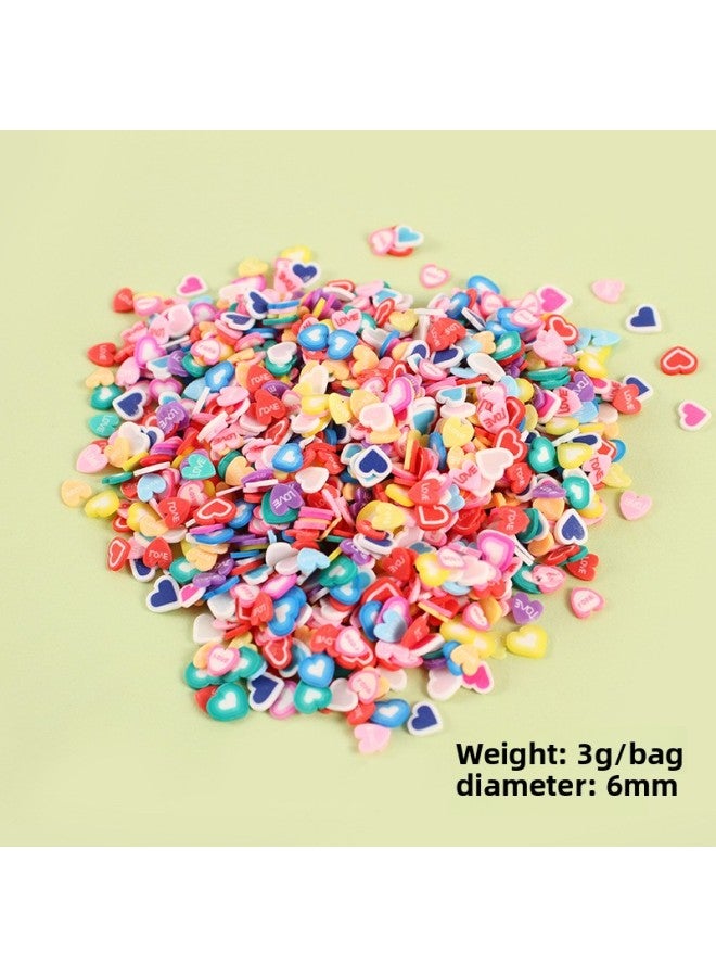 6mm Mini Artificial Soft Clay Chip 3g Bag Miniature Food Toy DIY Manicure Mobile Phone Case Hole Shoe Patch Decoration-Color:6mm Colorful Love Model 3g Bag  - Image 1