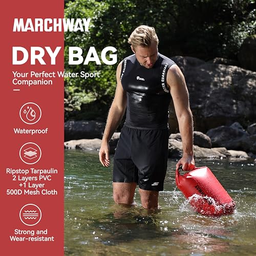 MARCHWAY Floating Waterproof Dry Bag Backpack 5L/10L/20L/30L/40L, Roll Top Sack Keeps Gear Dry for Kayaking, Rafting, Boating, Swimming, Camping, Hiking, Beach, Fishing (Red, 10L) - Image 2
