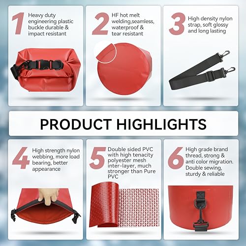 MARCHWAY Floating Waterproof Dry Bag Backpack 5L/10L/20L/30L/40L, Roll Top Sack Keeps Gear Dry for Kayaking, Rafting, Boating, Swimming, Camping, Hiking, Beach, Fishing (Red, 10L) - Image 5