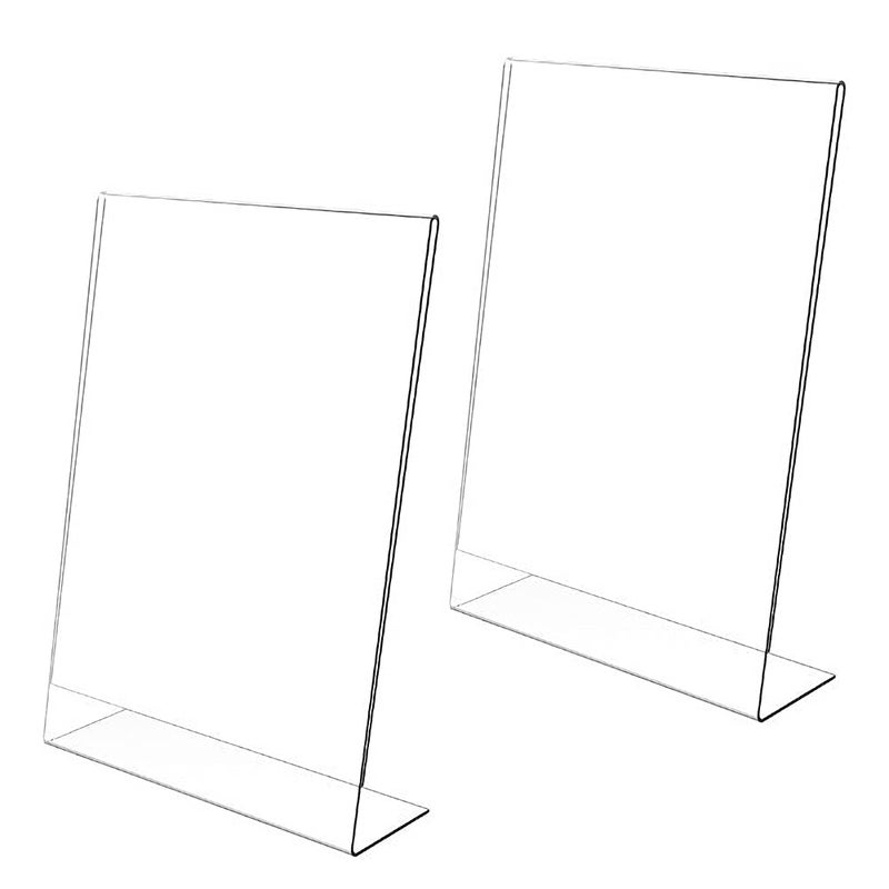 BEST MEDIA 2-Piece Acrylic Sign Holder, A5 L-Shape Slanted Clear Display Stand for Posters and Menus, Countertop Signage for Restaurants Stores Hotels Offices and Exhibitions, Transparent Design