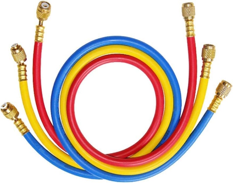 OneLink R410a Refrigeration Gas AC Charging Hose 3 Colour 14516 SAE Thread Brass Fitting Nuts 8004000 PSI Hose 3pcs 5Ft Long air conditioner charging hose - Image 1