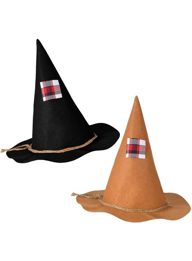 Satinior 2 Pieces Halloween Scarecrow Hats Felt Scarecrow Witch Hats Halloween Costume Scarecrow Hats For Halloween Cosplay Party Brown And Black Medium - Image 2