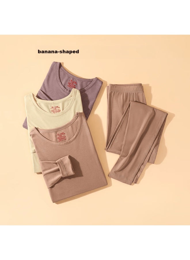 Gujin Autumn Winter Fleece Lined Thermal Set Women's Long Sleeve Round Neck Thickened Warm Underwear - Image 4