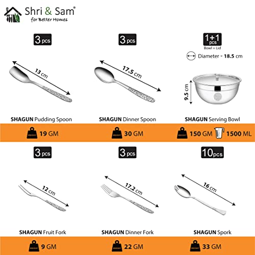 Shri & Sam Designer Stainless Steel SolidShagun Laser Bloom Dinner Set, 45 Pieces - Image 4