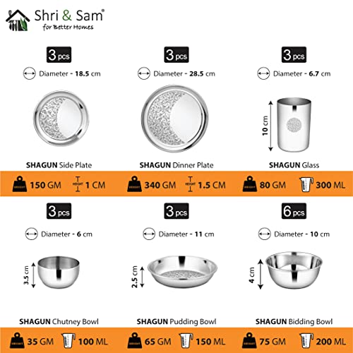 Shri & Sam Designer Stainless Steel SolidShagun Laser Bloom Dinner Set, 45 Pieces - Image 3