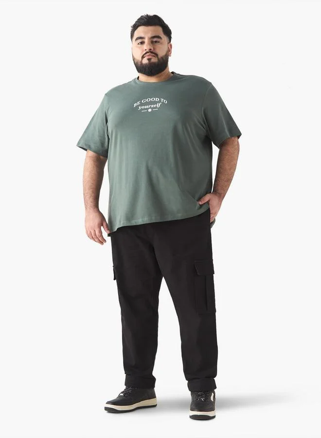 Splash FAV Plus Size Slogan Print T-shirt with Crew Neck