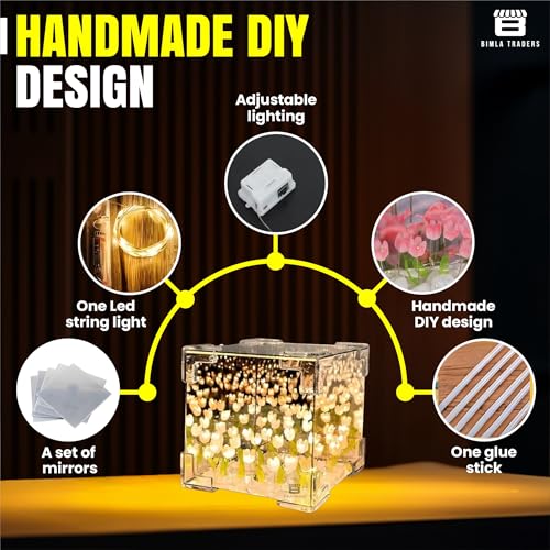 BTfash Mirror Cube Tulip Lamp | DIY Flowers Led Decorative Lamp | Table Ornaments for Bedroom | Gifts for Woman | Valentine Gift (Cube Tulip) - Image 5