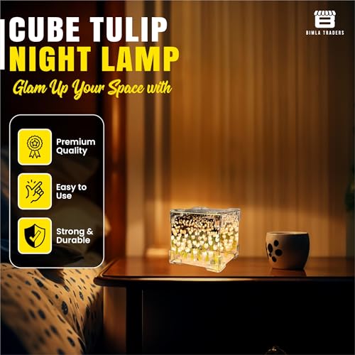 BTfash Mirror Cube Tulip Lamp | DIY Flowers Led Decorative Lamp | Table Ornaments for Bedroom | Gifts for Woman | Valentine Gift (Cube Tulip) - Image 3