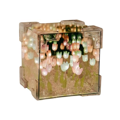 BTfash Mirror Cube Tulip Lamp | DIY Flowers Led Decorative Lamp | Table Ornaments for Bedroom | Gifts for Woman | Valentine Gift (Cube Tulip) - Image 1