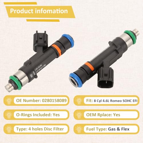 Pjvmvo 6W7Z-9F593-AA OE 4.6L Fuel Injectors,Compatible with/Ford 4.6 Crown Victoria 2006-2011,Compatible with/Mercury Grand Marquis,Compatible with/Lincoln Town Car |4 Holes| |Set of 8| - Image 3