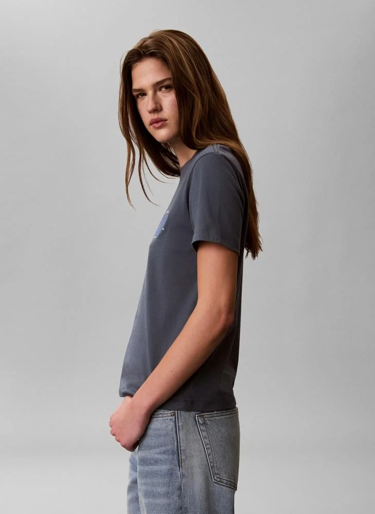 Calvin Klein Jeans  Logo Embroidery Mock Neck T-Shirt for Women | Best Price UAE