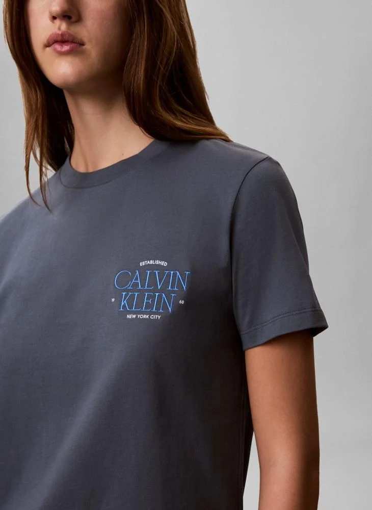 Calvin Klein Jeans  Logo Embroidery Mock Neck T-Shirt for Women | Best Price UAE
