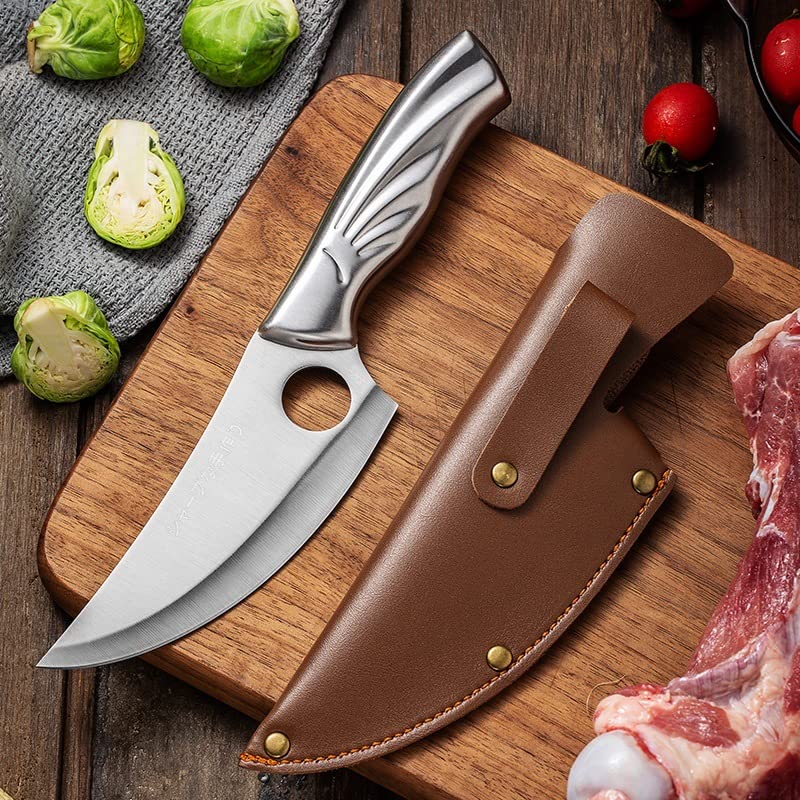 UNIQUE CART Chef Knives Full Tang Boning Knives with Sheath Japanese Butcher Meat Cleaver Kitchen Japan Knives Caveman Knife for Home or CampingStainless Steel - Image 4