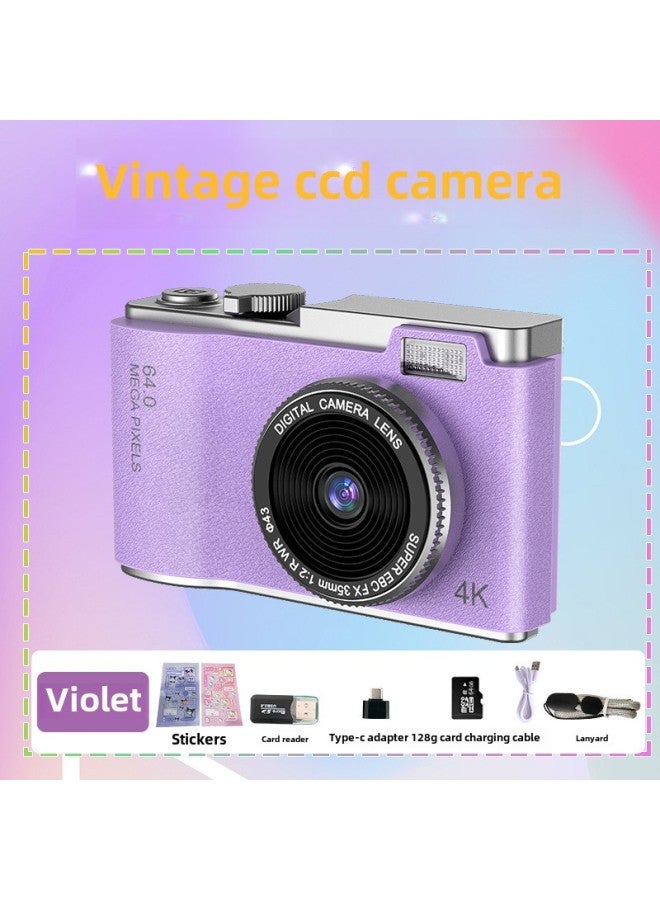 Explosions Student Entry-level Digital Camera Home HD Digital Camera Children Photo Mini Camera-Color:Lk03 Purple + 128g Memory Card + Card Reader + Free Sticker + Free Adapter - Image 1