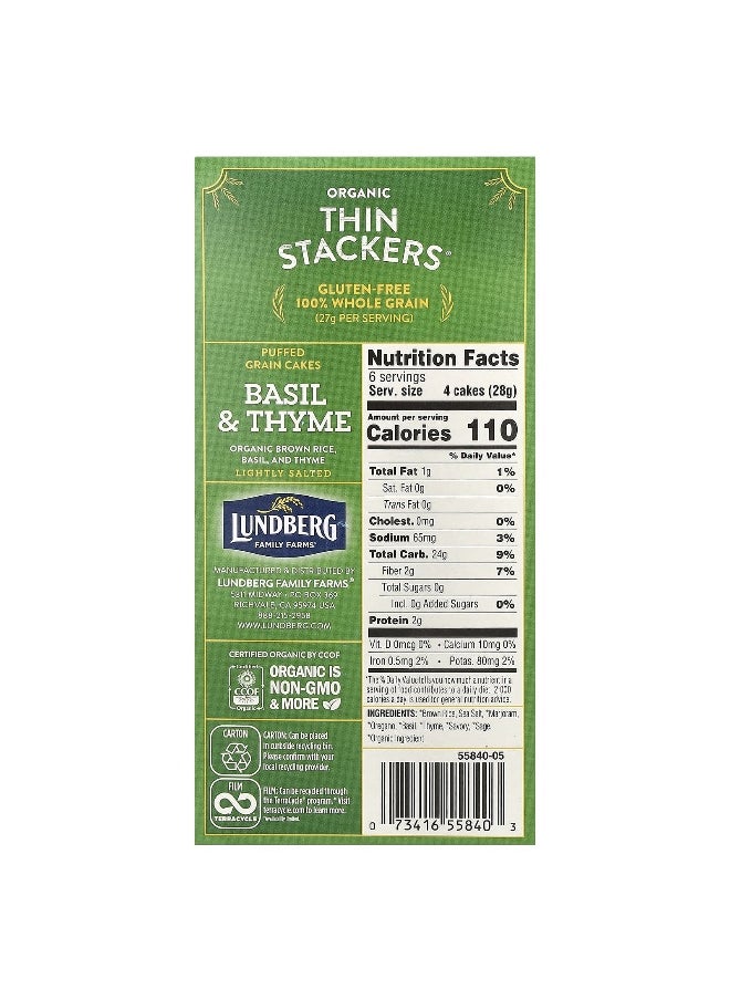Lundberg Lundberg, Organic Thin Stackers, Puffed Grain Cakes, Basil & Thyme, Lightly Salted, 24 Rice Cakes, 6 oz (168 g)  - Image 2