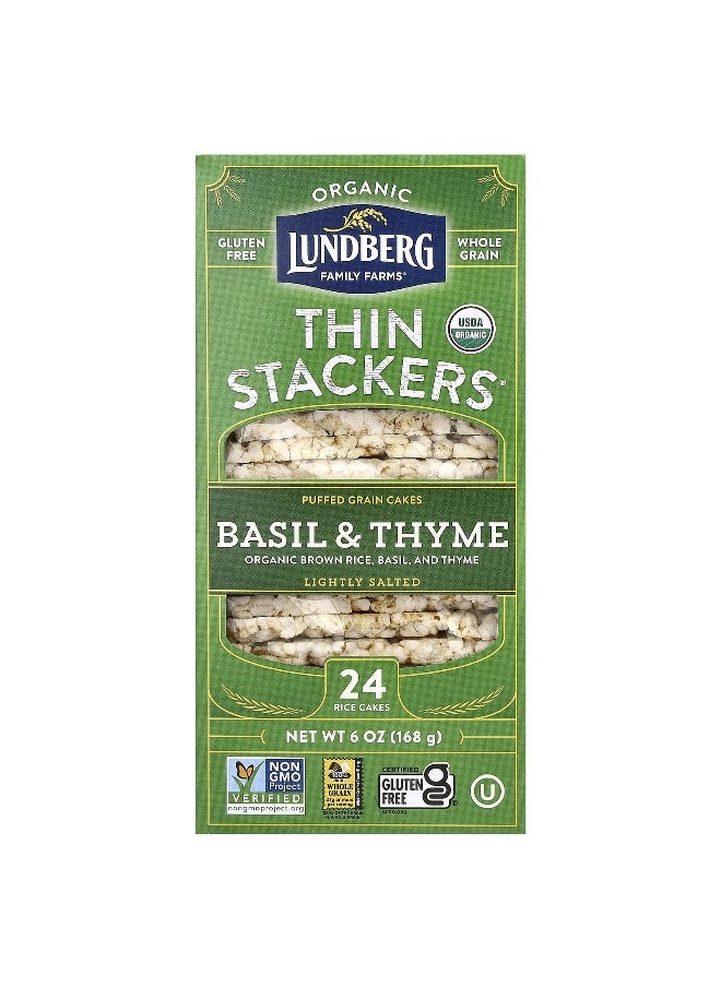 Lundberg Lundberg, Organic Thin Stackers, Puffed Grain Cakes, Basil & Thyme, Lightly Salted, 24 Rice Cakes, 6 oz (168 g)  - Image 1