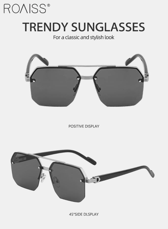 roaiss Square Semi-Rimless Sunglasses for Men Women, UV400 Protection Trendy Anti-Glare Classic Sun Shades with Glasses Case for Shopping Party Travel 60mm, with Grey Lens - Image 5