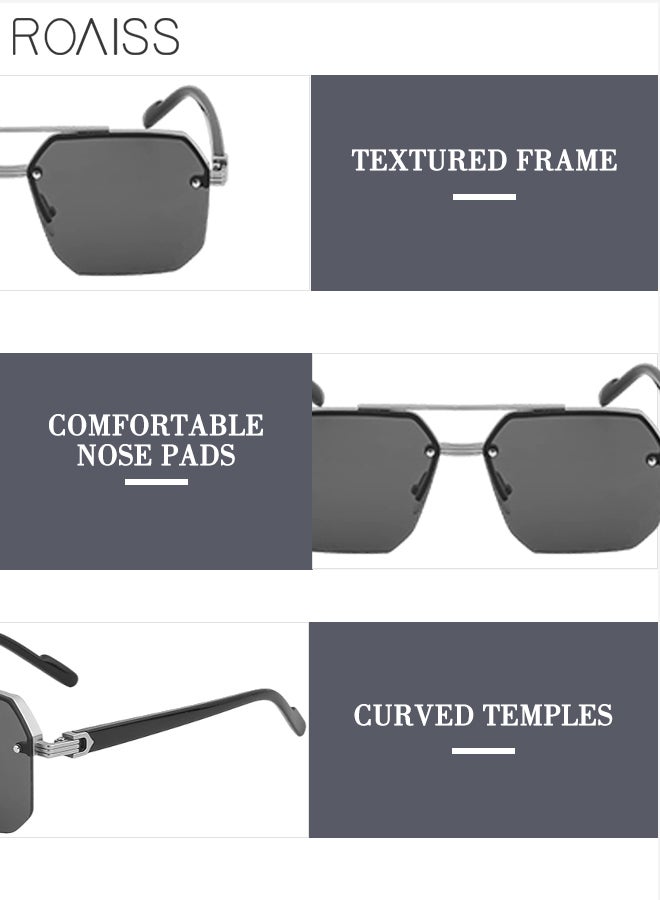 roaiss Square Semi-Rimless Sunglasses for Men Women, UV400 Protection Trendy Anti-Glare Classic Sun Shades with Glasses Case for Shopping Party Travel 60mm, with Grey Lens - Image 4