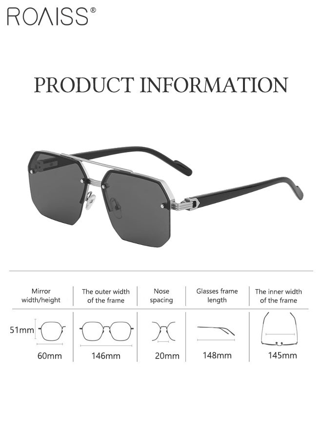 roaiss Square Semi-Rimless Sunglasses for Men Women, UV400 Protection Trendy Anti-Glare Classic Sun Shades with Glasses Case for Shopping Party Travel 60mm, with Grey Lens - Image 3