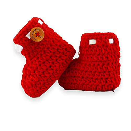 LOVE CROCHET ART Unisex Baby Handmade Crochet Baby Shoes Baby Booties Knitted Booties (Red, 6-12 Month) - Image 3