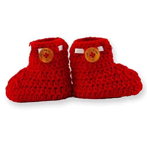 LOVE CROCHET ART Unisex Baby Handmade Crochet Baby Shoes Baby Booties Knitted Booties (Red, 6-12 Month) - Image 2
