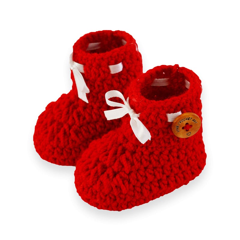 LOVE CROCHET ART Unisex Baby Handmade Crochet Baby Shoes Baby Booties Knitted Booties (Red, 6-12 Month) - Image 5