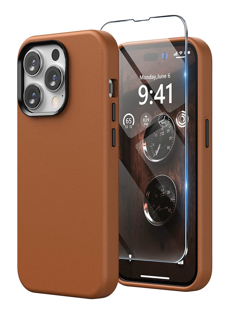 Leather Case Compatible with iPhone 14 Pro Max Case 6.7 inch, Premium PU Leather Phone Case Cover (with Metallic Buttons & Microfiber Lining) - Image 1