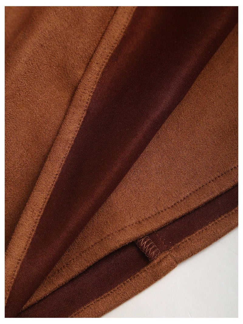 MakeMeChic Women's Suede Skirt Ruched Zip Back Bodycon Vintage Wrap Y2K Short Skirts Brown Medium - Image 5