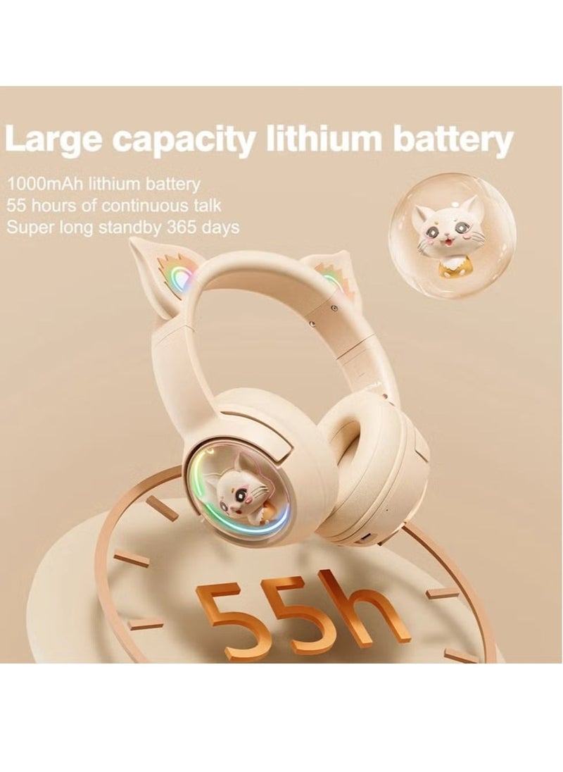 BGM - B5 RGB Bluetooth Wireless Gaming Headset with Cat Ear Design – Premium Stereo Sound, Noise-Canceling Mic, Comfortable Over-Ear Cushions, Adjustable Headband, RGB Lighting – Compatible with PC, PS4, Xbox, Mobile Devices – Pink - Image 1