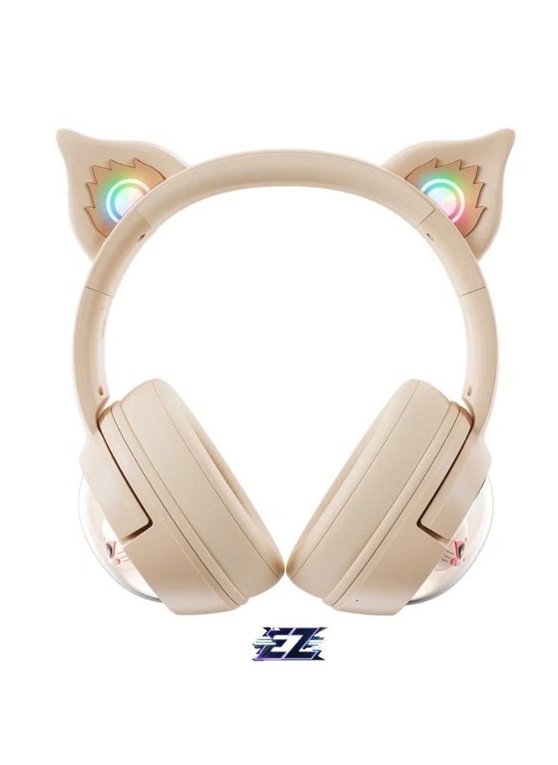 BGM - B5 RGB Bluetooth Wireless Gaming Headset with Cat Ear Design – Premium Stereo Sound, Noise-Canceling Mic, Comfortable Over-Ear Cushions, Adjustable Headband, RGB Lighting – Compatible with PC, PS4, Xbox, Mobile Devices – Pink - Image 1