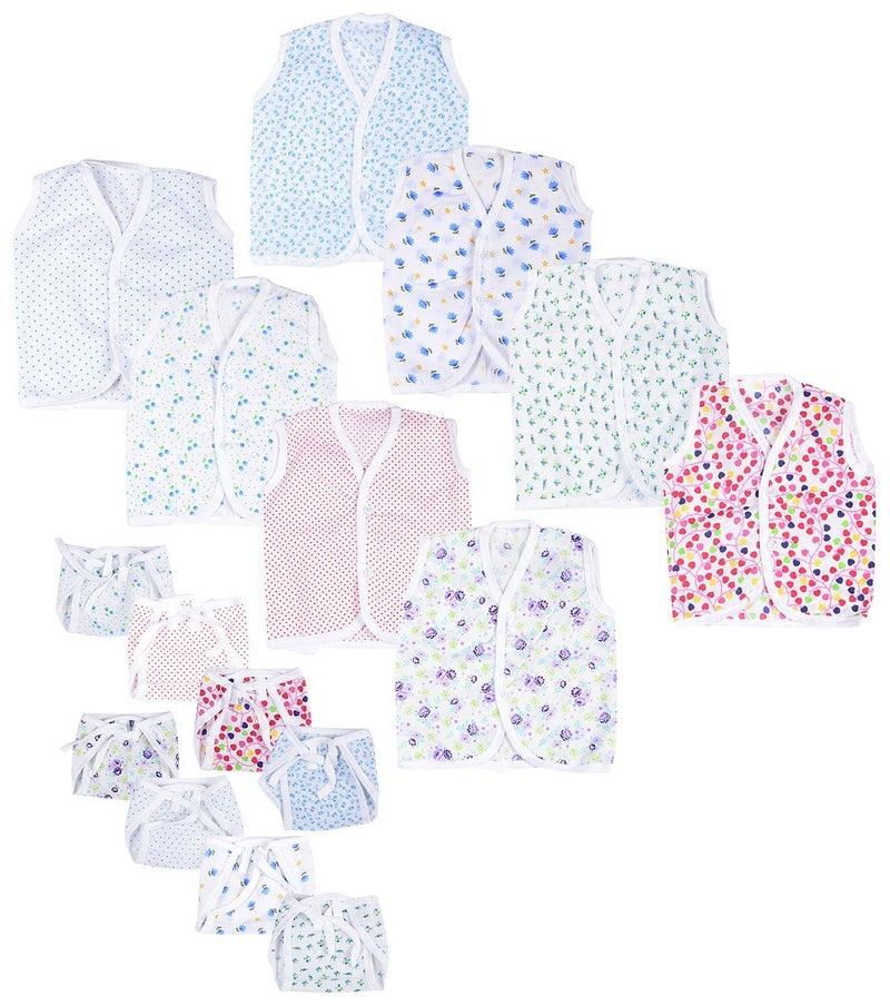 FARETO Firststep Baby Combo of 5 Very Much usable Item in Daily Life,Baby jhabla Pack of 8pcs with 8nappies,4 Plastic Sheet,3 Cotton Blankets,4 Baby Hosiery Vest,2 Baby U-Shape Pillow (0-6months)(Assorted) - Image 2