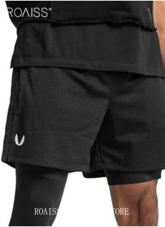 roaiss Men Functional Sports Fitness Pants Double Layer Skin Friendly Fabric Breathable Wear Resistant Quick Drying Material Training Pants Lined with Pockets  - Image 3
